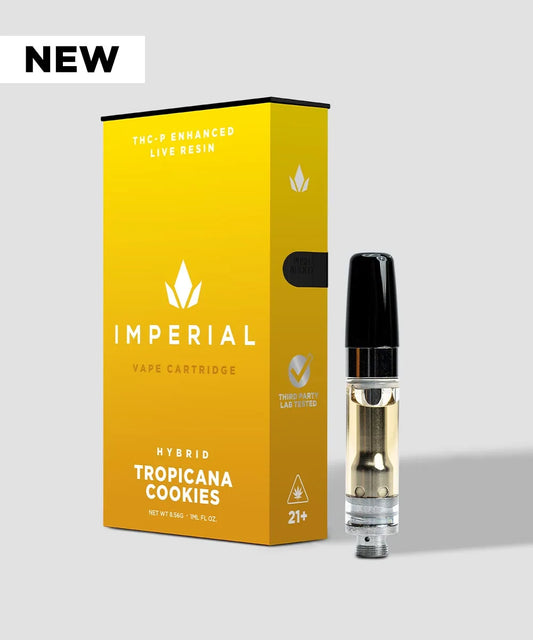 Imperial Extraction THCP vape cartridge with new badge, tropicana cookies.