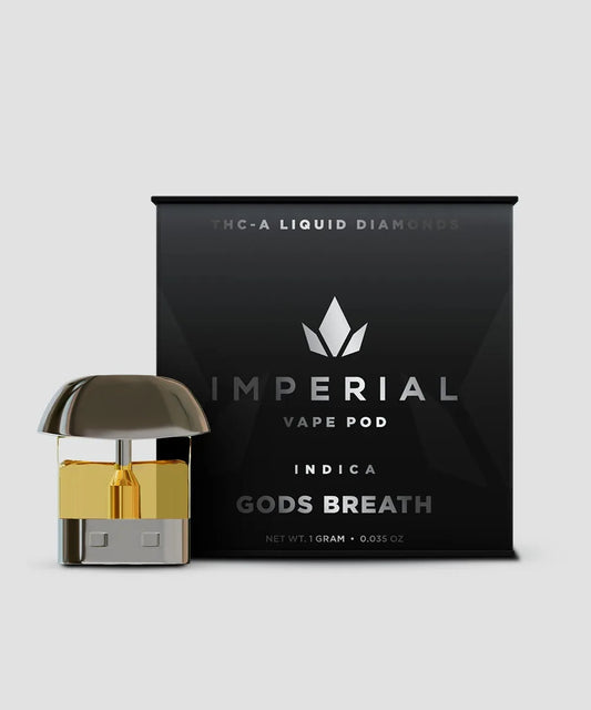 Imperial extraction thca liquid diamond vape pen pod gods breath front view