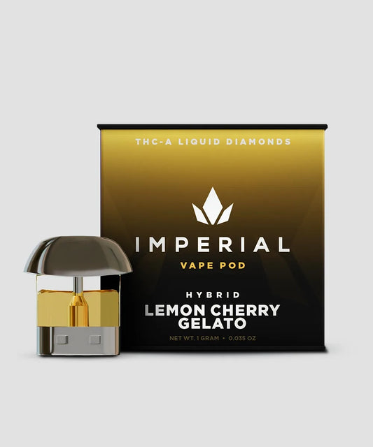 Imperial extraction thca liquid diamond vape pen pod lemon cherry gelato front view