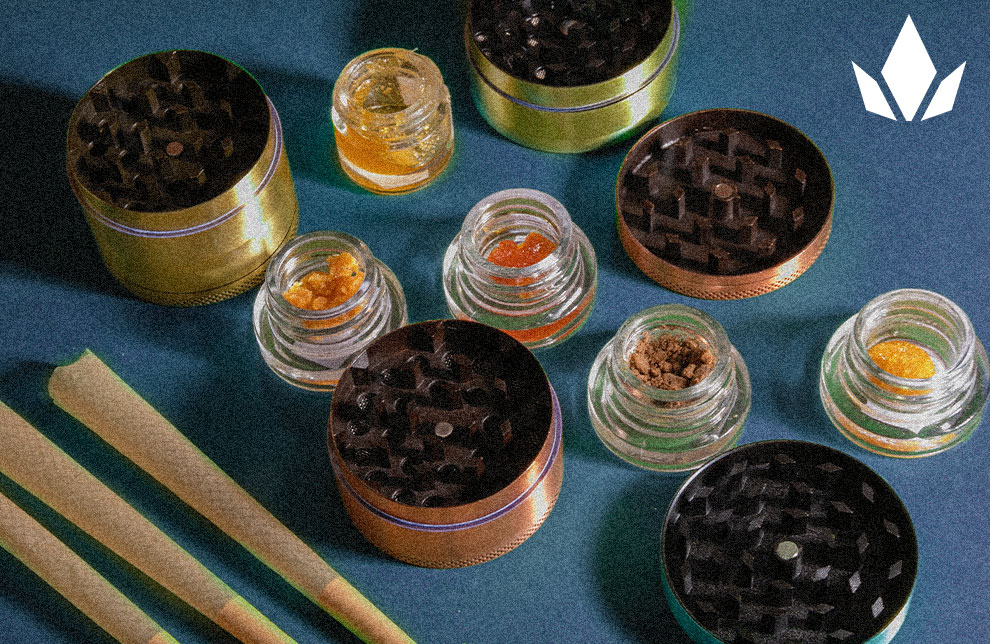 Various cannabis concentrates, grinders and prerolls. 