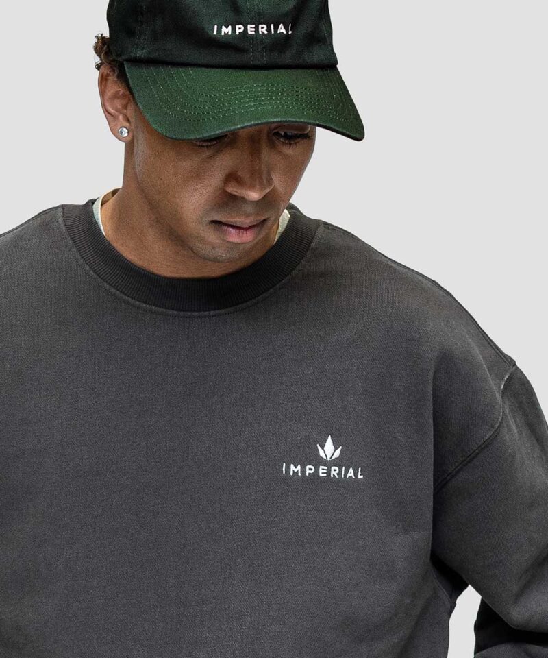 Imperial Merch essentials signature crew neck in charcoal worn by model