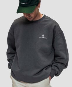 Imperial Merch essentials signature crew neck in charcoal worn by model