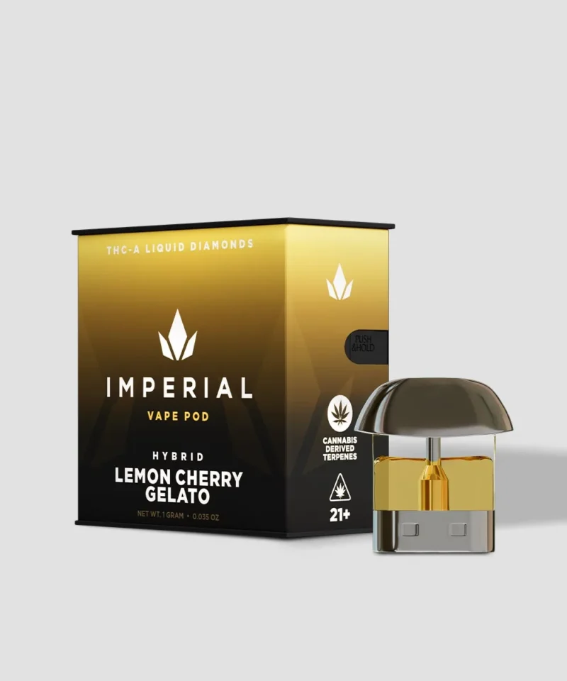 Imperial extraction thca liquid diamond vape pen pod lemon cherry gelato side view