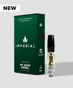 Imperial Extraction THCP vape cartridge with new badge, ny sour diesel.