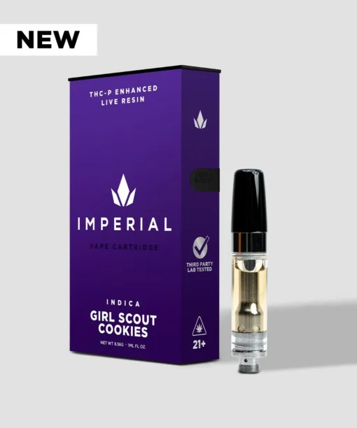 Imperial Extraction THCP vape cartridge with new badge, girl scout cookies.