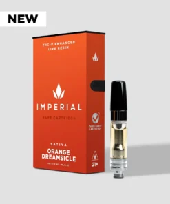 Imperial Extraction THCP vape cartridge with new badge, orange dreamsicle.