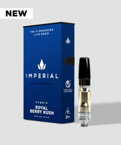 Imperial Extraction THCP vape cartridge with new badge, royal berry kush.